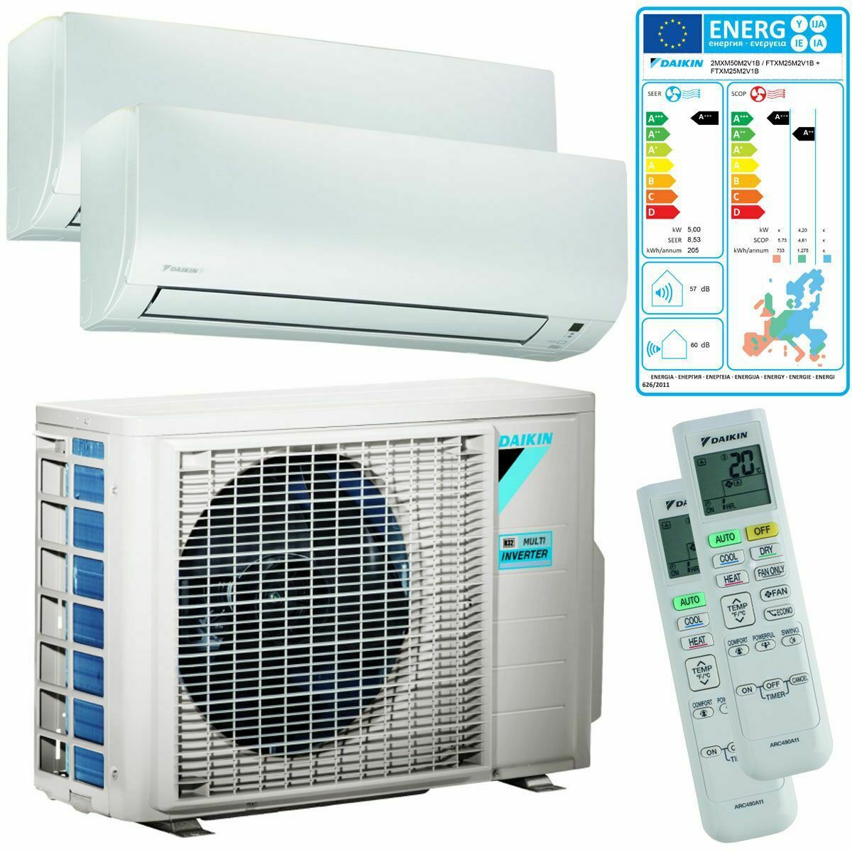 Daikin duo - 2MXM50 5.0kW/18000Btu + 2x 3.5kW FTXP35 Comfora A++ ( GRATIS 2X WIFI MODULE )
