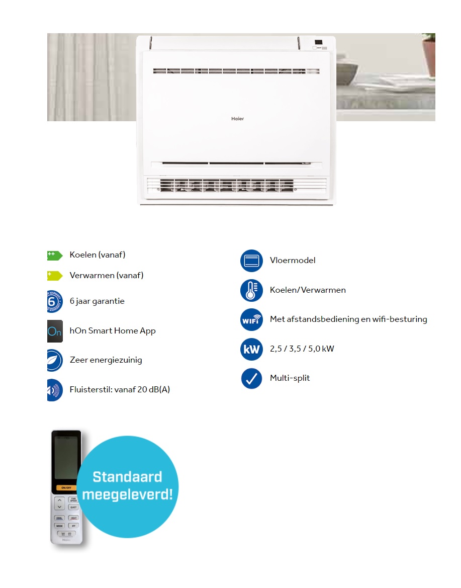 Haier Vloerconsole 4.2kW/16000Btu Virusgenerator WiFi A++ - Afbeelding 2