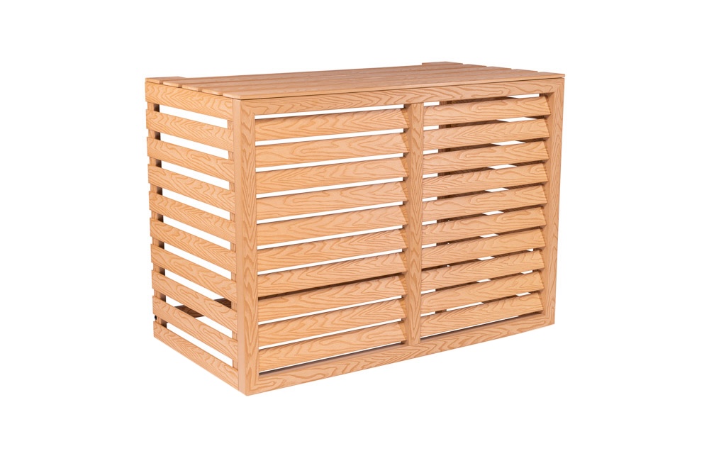 Kunststof Airco Cover Buitenunit Omkasting Teak Houtlook Wandmontage - Afbeelding 2